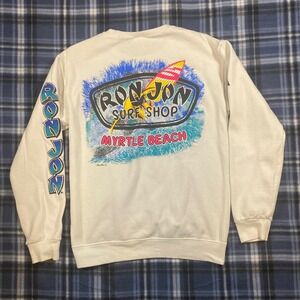 Ron Jon Surf Shop Myrtle Beach Sweatshirt White Graphic Crewneck Small Jerzees